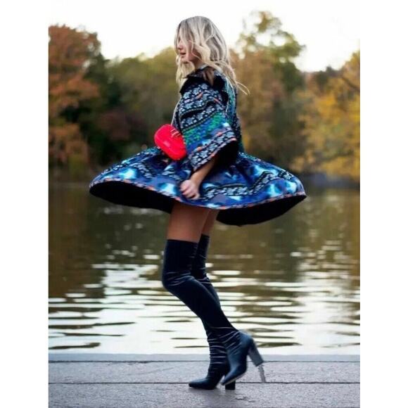 ZARA Over the Knee Boots Stretch Velvet Pointed Toe Block High Heel Blue/ Gray - Picture 14 of 15